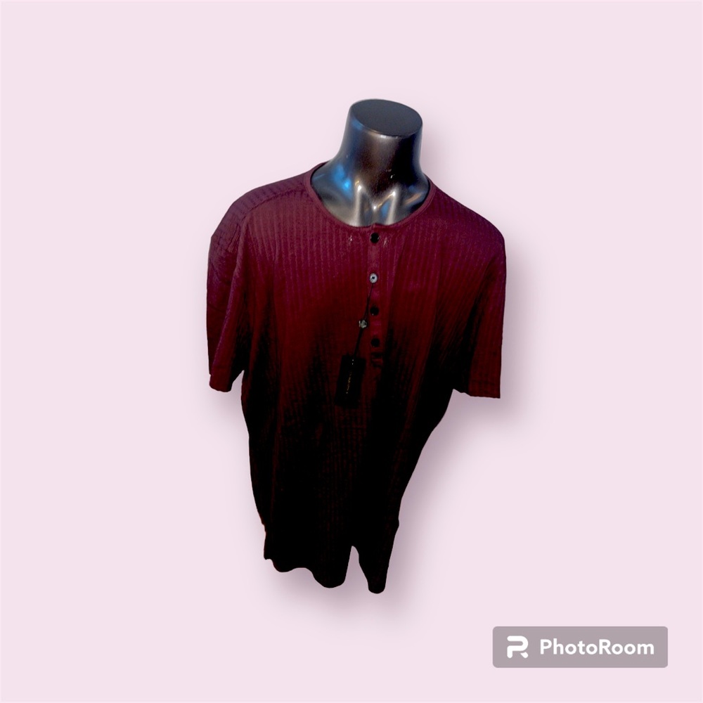 John Varvatos Star USA Short Sleeve Eugene Jacquard Henley Shirt Plum Wood $128